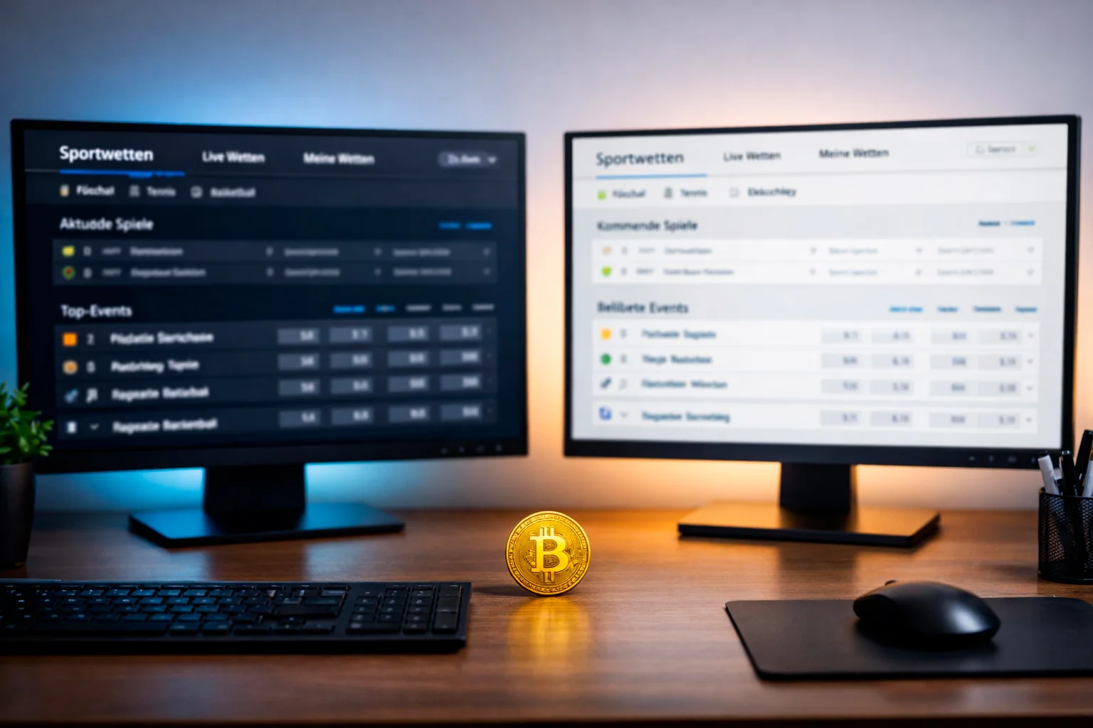 Mehrere Bildschirme zeigen verschiedene Krypto-Wettanbieter-Plattformen nebeneinander